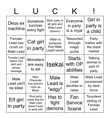 Isekai Bingo Card