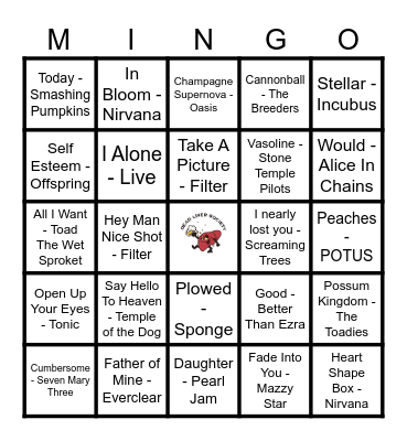 90's Alternative Bangers! Bingo Card