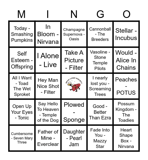 90's Alternative Bangers! Bingo Card