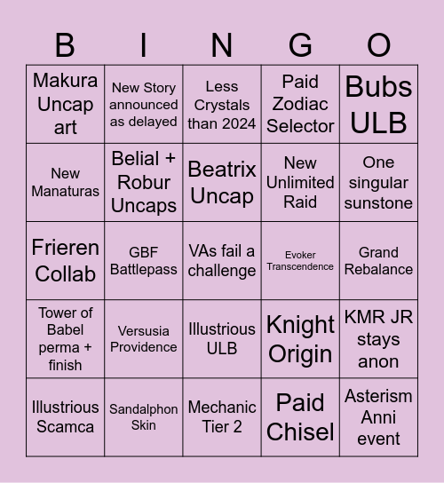 Granblue Bingo Card