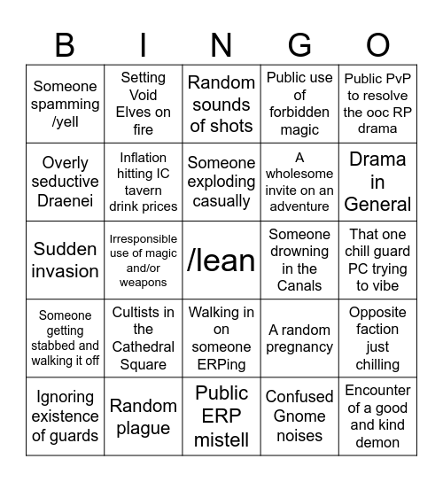 Stormwind Bingo Card