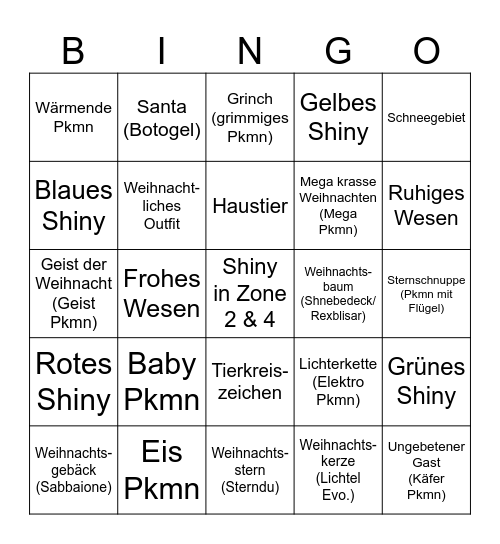 Legends ZA Christmas Shiny Bingo Card