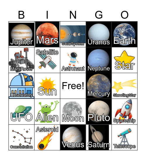 Planet Party Bingo Card