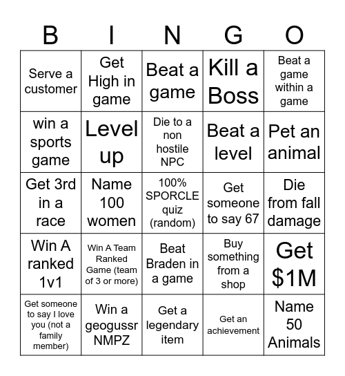 Freak Bingo Card