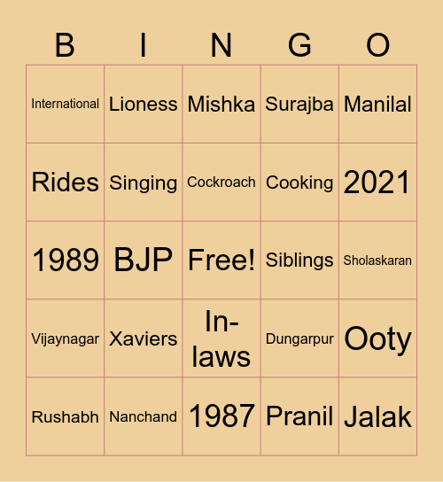 Nitika So Far.. Bingo Card