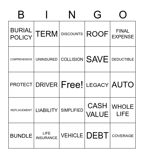 Insurance Bingo Card