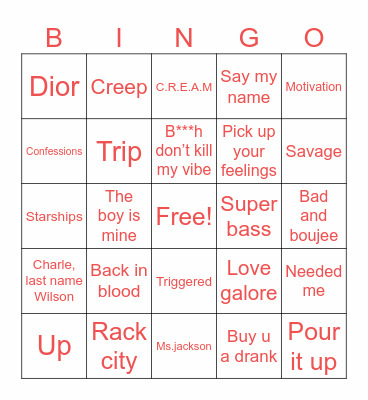HIP POP BINGO Card