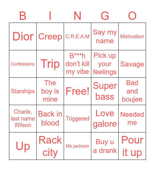 HIP POP BINGO Card