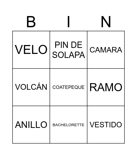 Bachelorette BINGO Card