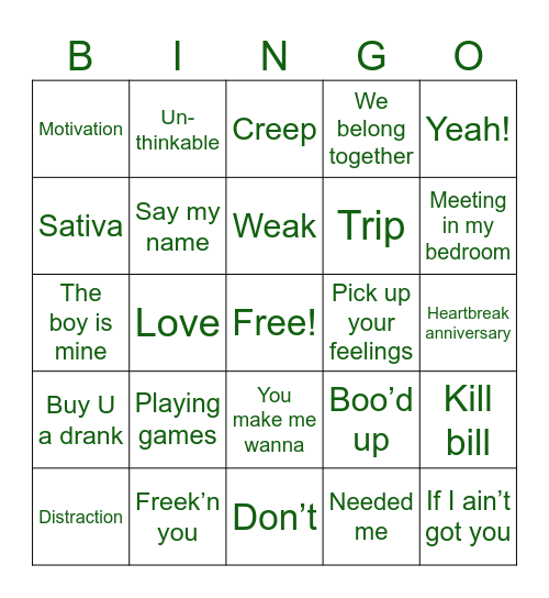 R&B BINGO Card