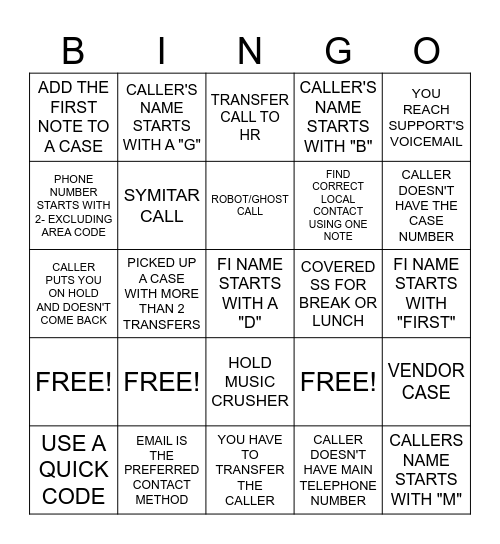 Untitled Bingo Card