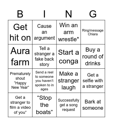 NYE Bingo Card