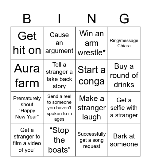 NYE Bingo Card