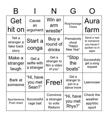NYE Bingo Card