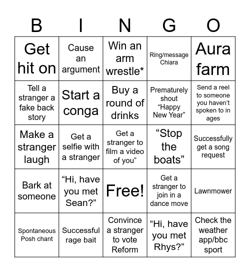 NYE Bingo Card