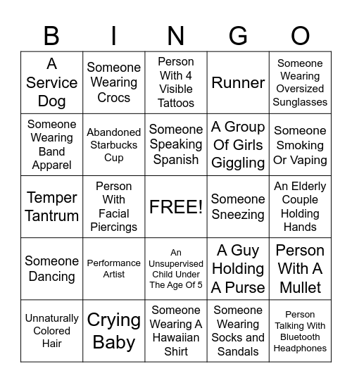 Main Beach Bingo #1 Bingo Card