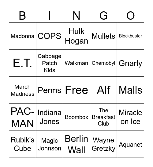 80's Bingo Card