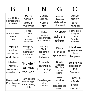 Chamber Of Secrets Bingo Card