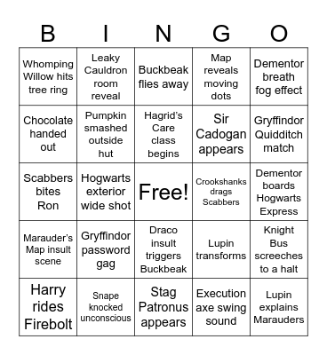 Prisoner of Azkaban Bingo Card