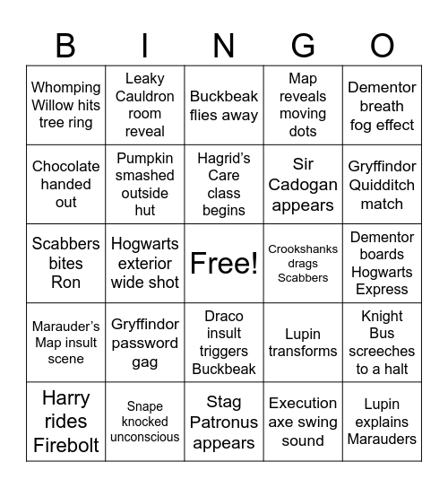 Prisoner of Azkaban Bingo Card