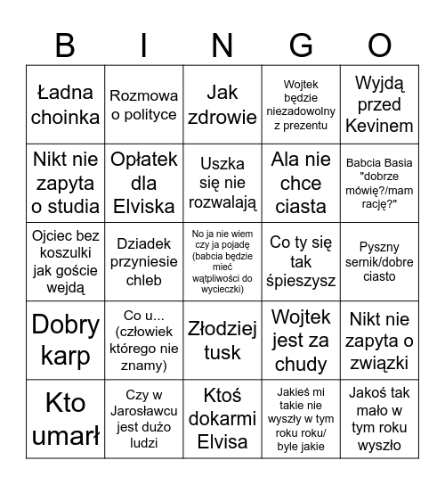 Wigilia Bingo Card