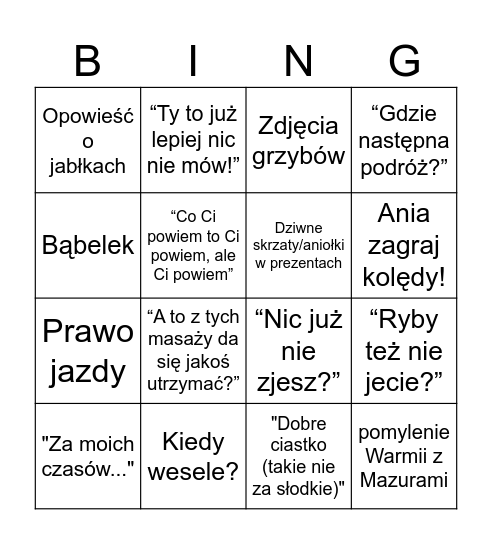 Radom Christmas Bingo Card