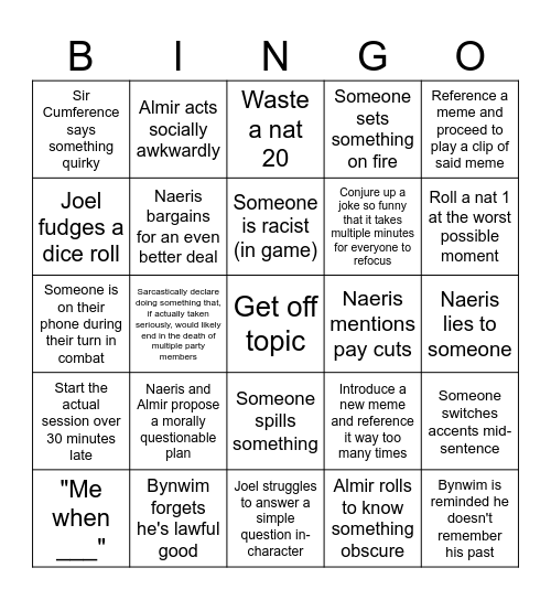 DOZING DRAGONSSS Bingo Card