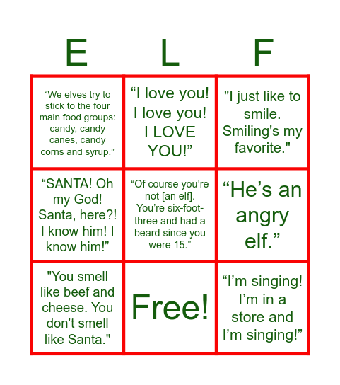 Elf Bingo Card