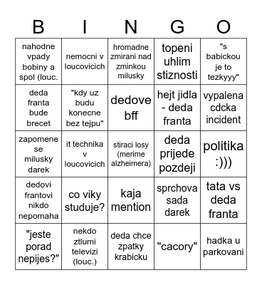 family time <<<3 during xmas Bingo Card