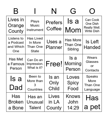 BinGO to the Mountain Bingo Card