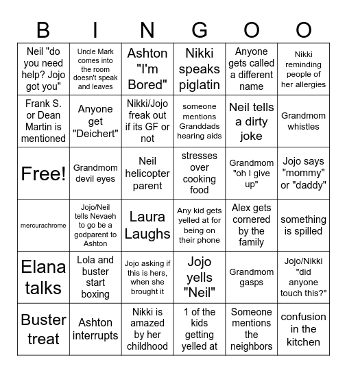 Family Bingo Card