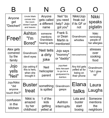 Family Bingo Card