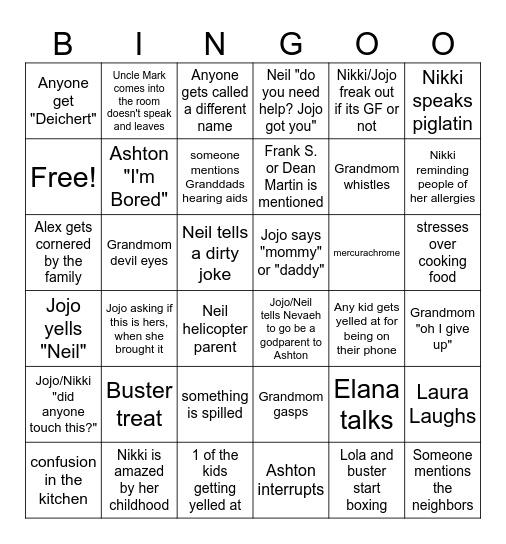 Family Bingo Card
