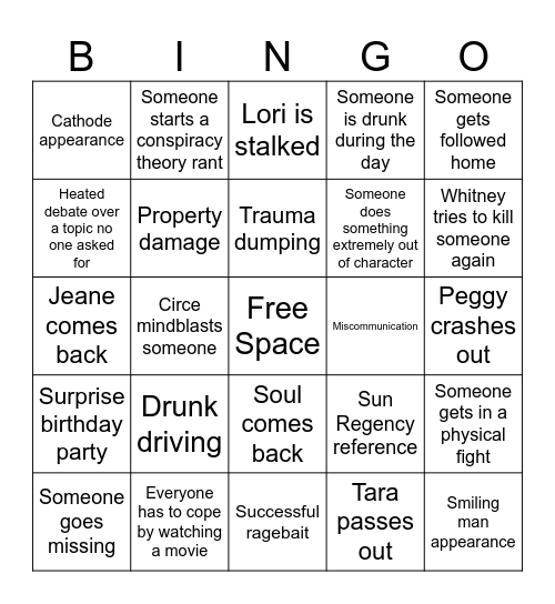 Pinesgoon Bingo Card