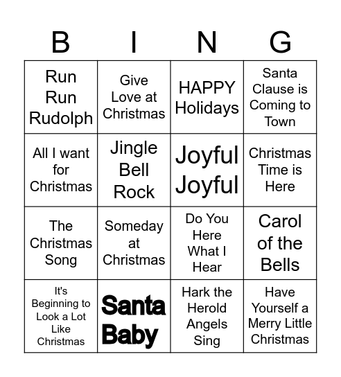 R&B Christmas Bingo Card