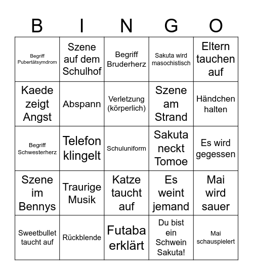 Rascal does not Dream Bingo Card