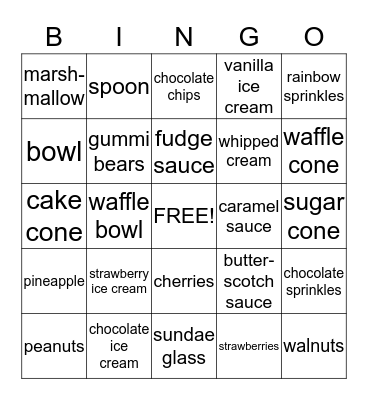 Ice Cream Sundaes! Bingo Card