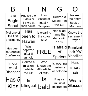 Find Someone Who...... Bingo Card