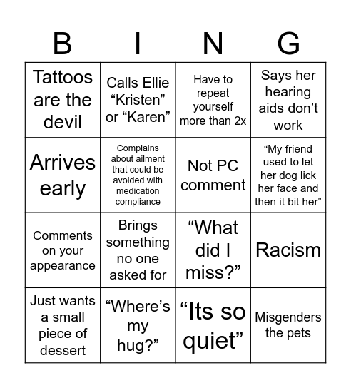 Grandma Bingo Card