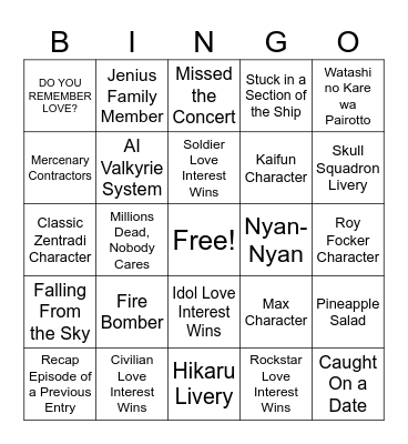 Macross Bingo Card