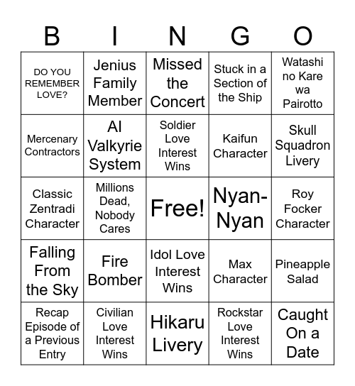 Macross Bingo Card
