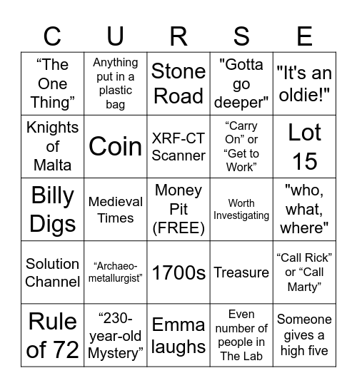 Curse of Oak Island Bingo (Quotes) Bingo Card