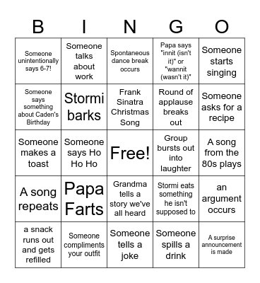Christmas Eve 2025 Bingo Card