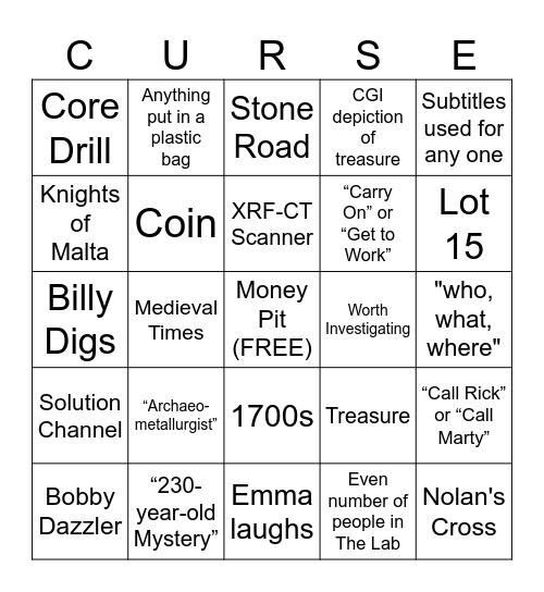 Curse of Oak Island Bingo (Quotes) Bingo Card