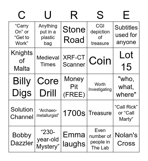 Curse of Oak Island Bingo (Quotes) Bingo Card
