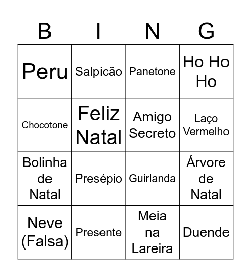 Feliz Natal Bingo Card