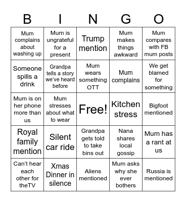 Xmas Day Bingo Card