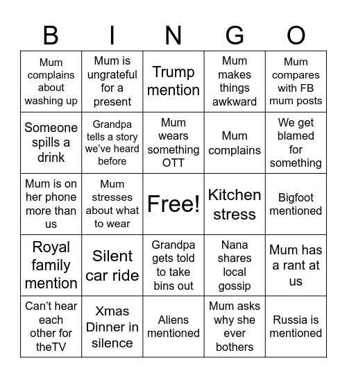 Xmas Day Bingo Card