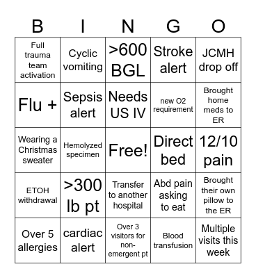 ED Christmas Bingo Card