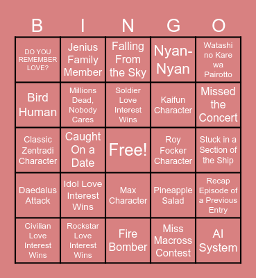 Macross Bingo Card